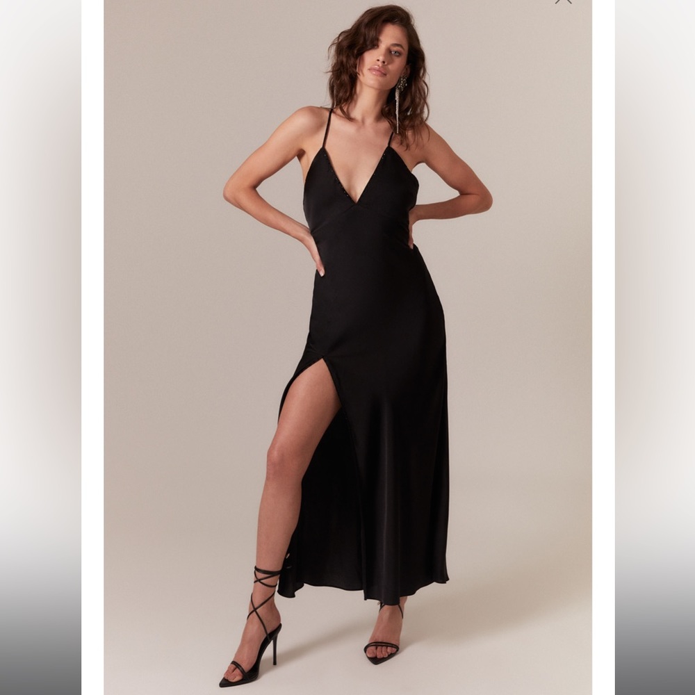 Cartellina Satin Midi Dress In Black, Size 4 NWT